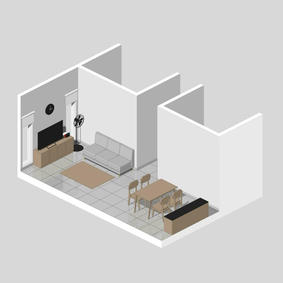 leven kamer 3d isometrische vector illustratie