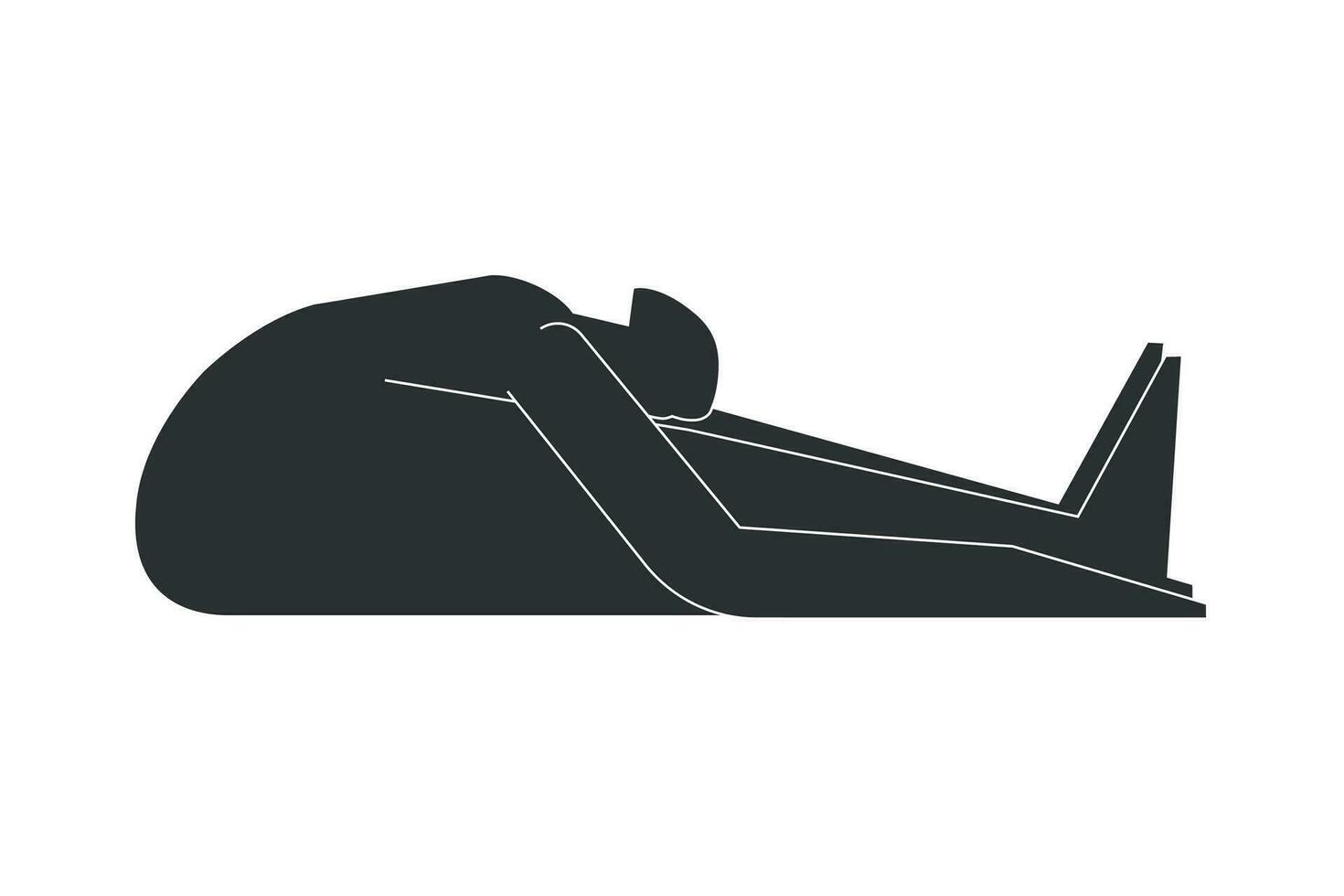 vector geïsoleerd illustratie met vlak zwart silhouet van vrouw karakter. sportief vrouw leert yoga houding paschimottananasana. geschiktheid oefening - gezeten vooruit kromming. minimalistisch ontwerp