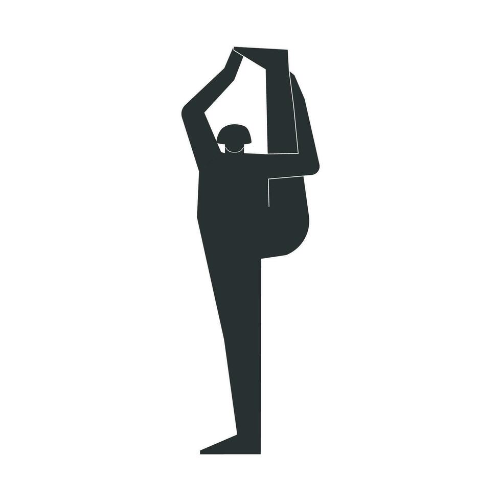 vector geïsoleerd illustratie met vlak zwart silhouet van vrouw persoon aan het doen finesse. atletisch vrouw leert yoga houding trivikramasana. sportief oefening - staand spleet