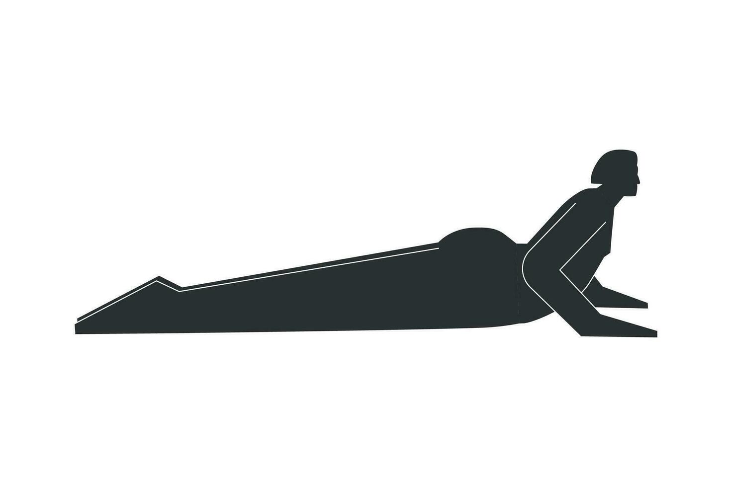 vector geïsoleerd concept met vlak zwart silhouet van vrouw karakter aan het doen finesse. atletisch vrouw leert yoga houding - cobra houding. sportief oefening - bhujangasana