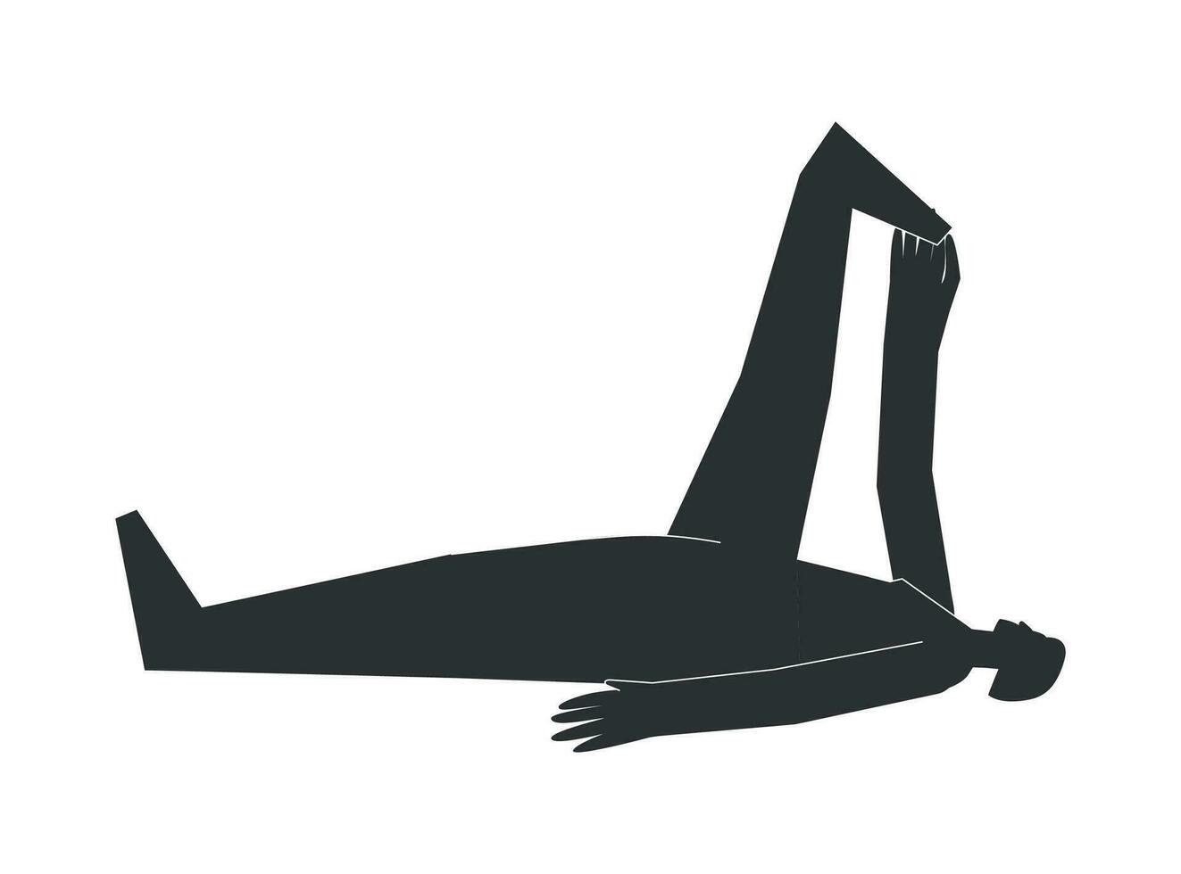 vector geïsoleerd illustratie met vlak zwart silhouet van vrouw persoon aan het doen finesse. atletisch vrouw leert yoga houding - achterover leunen hand- naar groot teen houding. sportief oefening - supta padangusthasana