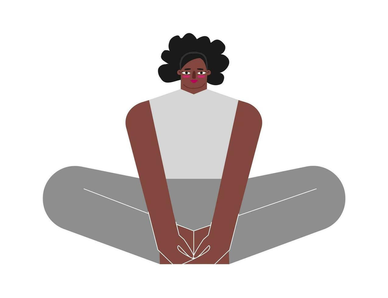 vector geïsoleerd concept met vlak vrouw karakter. sterk Afrikaanse Amerikaans vrouw leert uitrekken houding en doet gebonden hoek houding Bij yoga klas. eenvoudig oefening voor beginners - baddha konasana