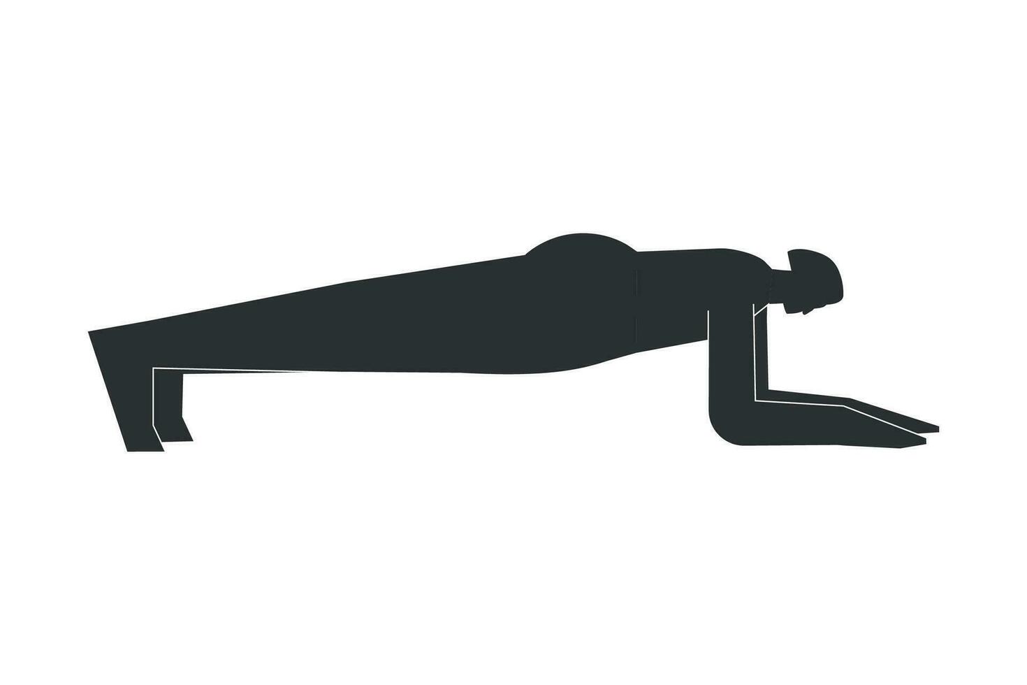 vector geïsoleerd concept met vlak zwart silhouet van vrouw karakter aan het doen finesse. atletisch vrouw leert yoga houding - dolfijn plank houding. sportief oefening - onderarm plank