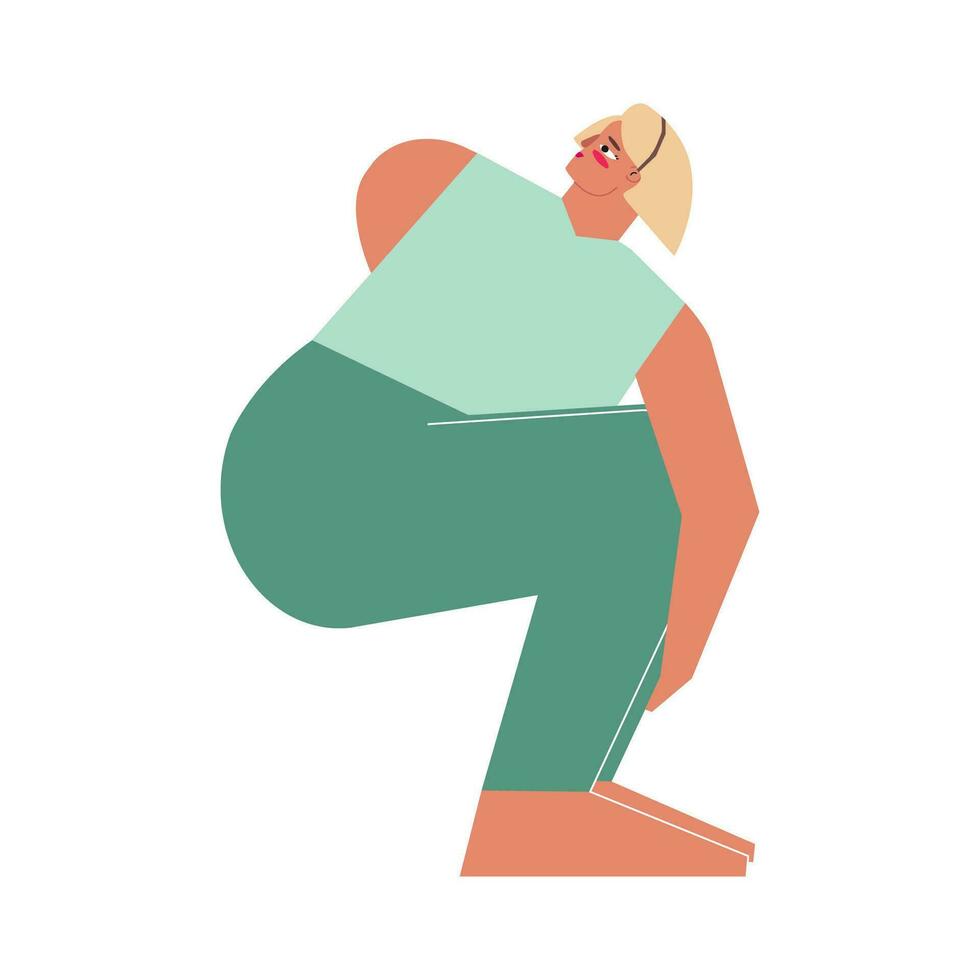 vector geïsoleerd illustratie met vlak vrouw karakter. sportief vrouw leert verbindend houding pasasana Bij yoga klas. geschiktheid oefening - strop houding