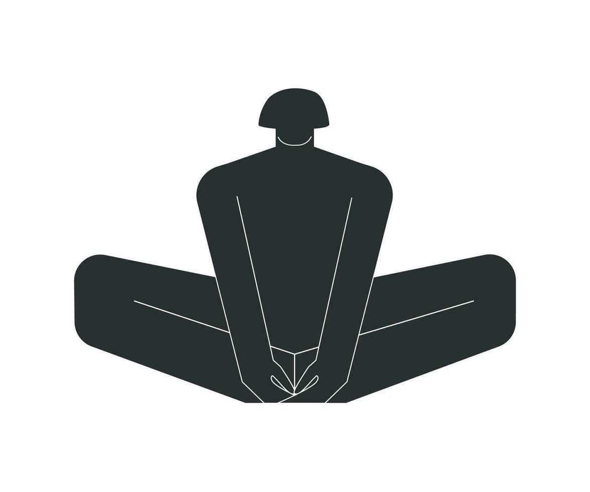 vector geïsoleerd illustratie met vlak zwart silhouet van vrouw persoon aan het doen finesse. atletisch vrouw leert yoga houding baddha konasana. sportief oefening gebonden hoek houding