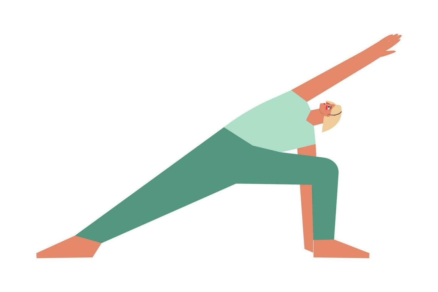 vector geïsoleerd illustratie met vlak vrouw karakter. sportief vrouw leert staand houding utthita parsvakonasana Bij yoga klas. geschiktheid oefening - uitgebreid kant hoek houding