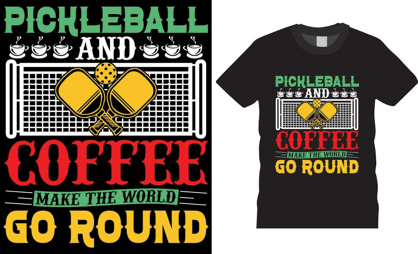 augurk en koffie maken de wereld Gaan ronde, augurk bal t-shirt ontwerp vector afdrukken sjabloon