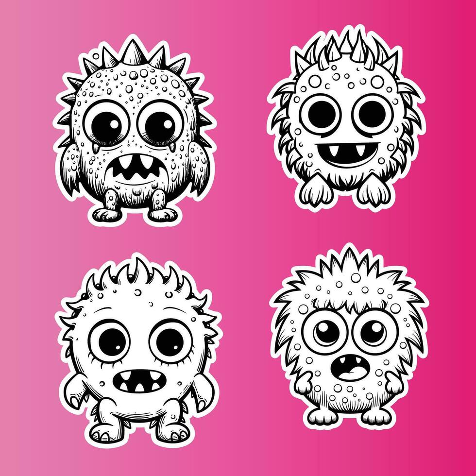 schattig tekenfilm monsters Aan roze achtergrond vector