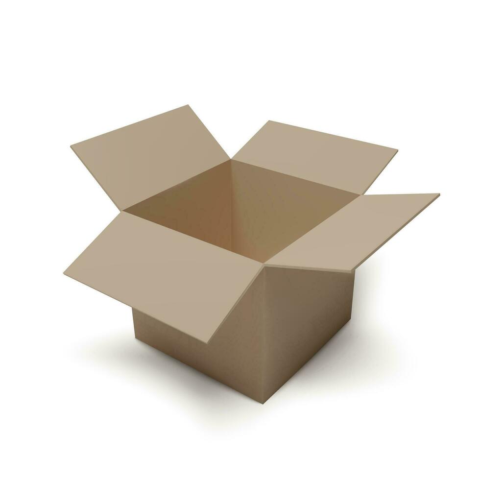 Open isometrische doos. leeg papier perceel. realistisch karton. vector illustratie