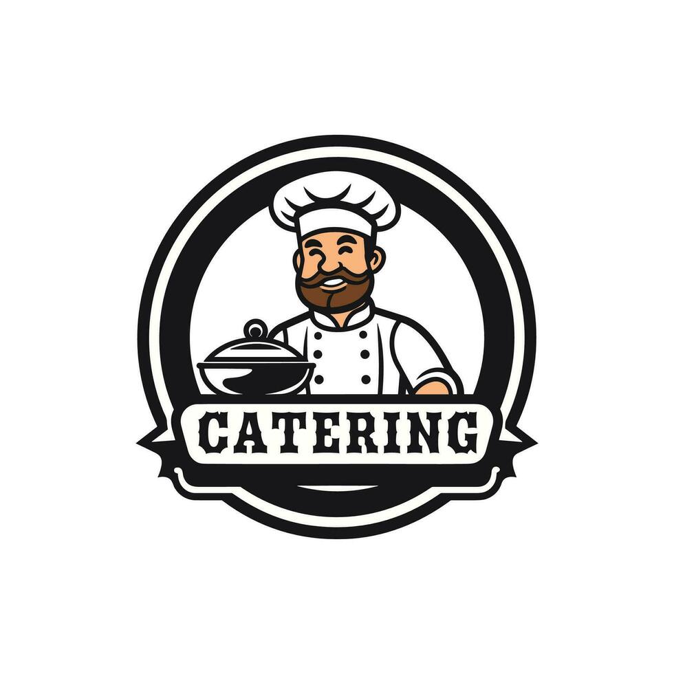 catering vector logo ontwerp met chef karakter icoon