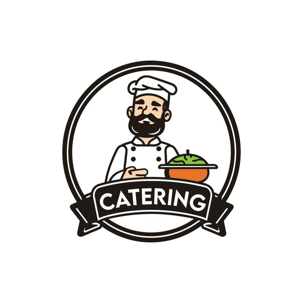 catering vector logo ontwerp met chef karakter icoon