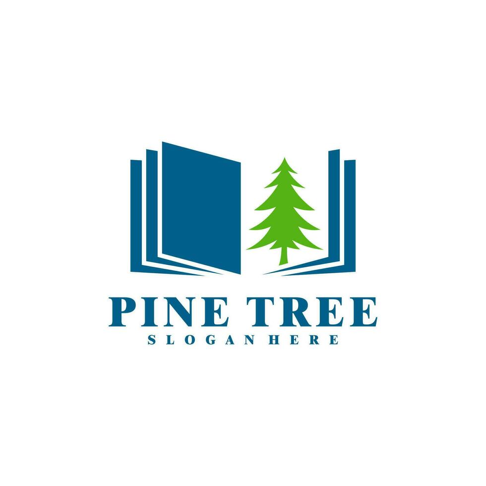 pijnboom boom met boek logo ontwerp vector. creatief pijnboom boom logo concepten sjabloon vector