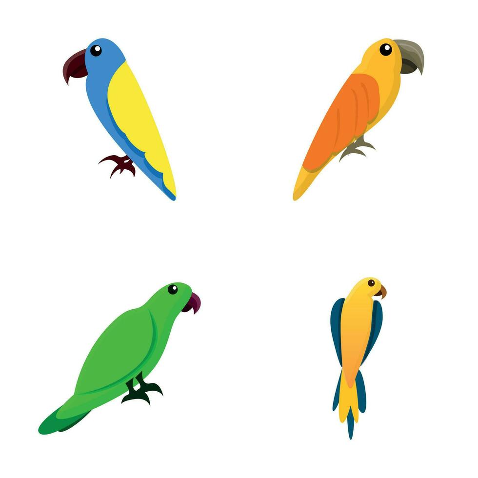 papegaai pictogrammen reeks tekenfilm vector. helder tropisch vogel vector