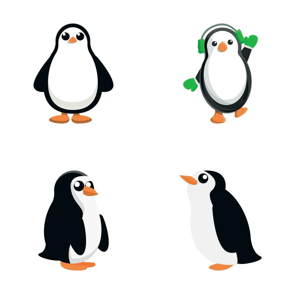 baby pinguïn pictogrammen reeks tekenfilm vector. schattig weinig pinguïn vector