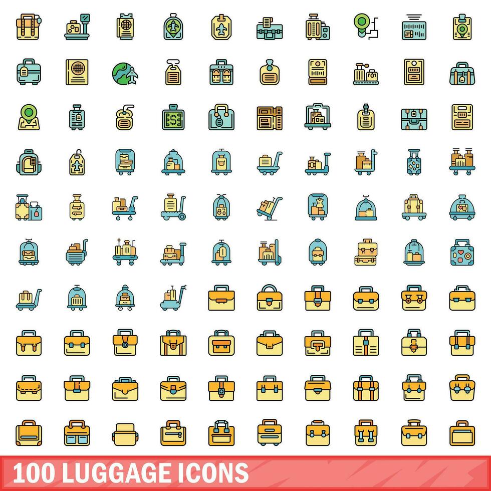 100 bagage pictogrammen set, kleur lijn stijl vector
