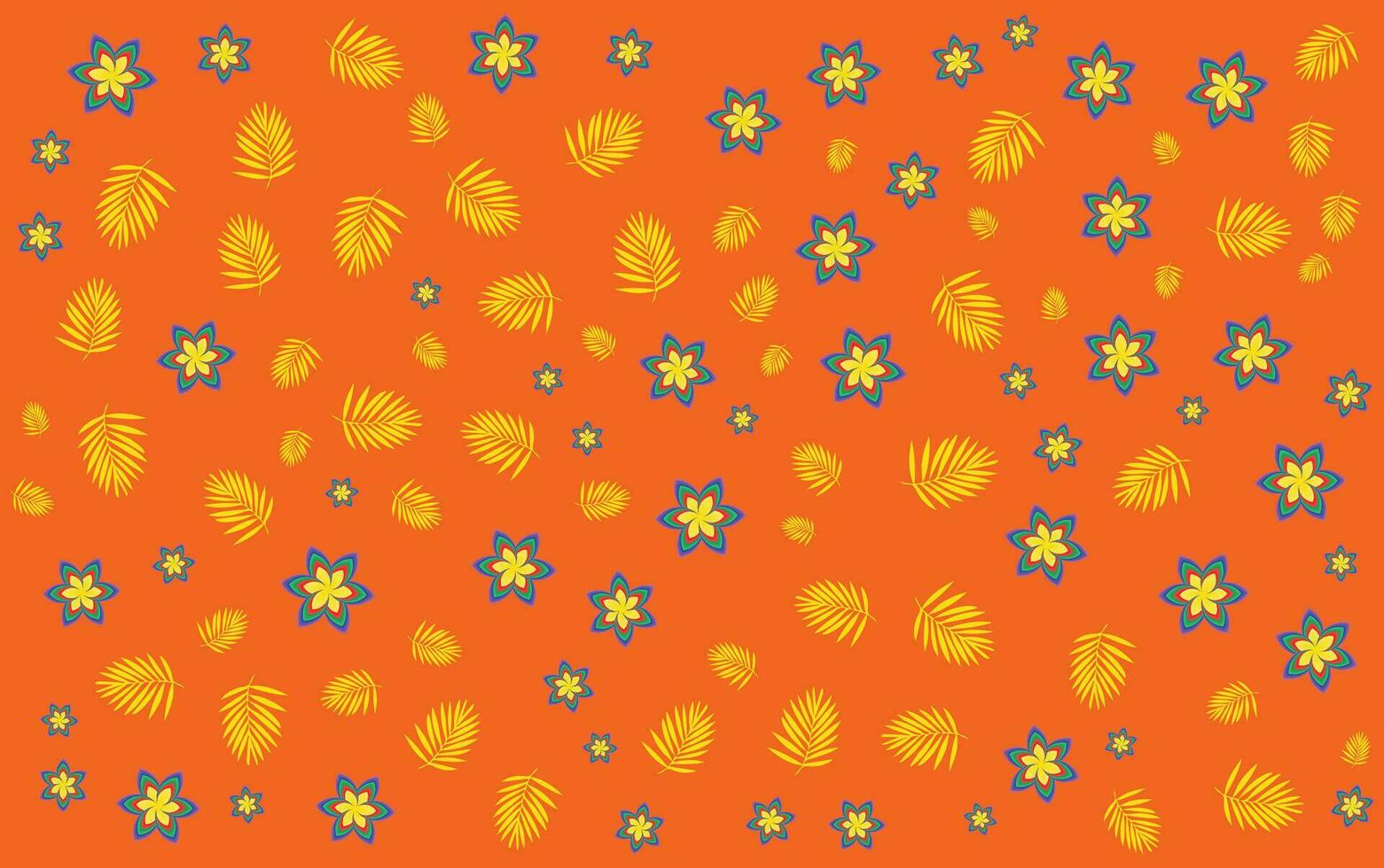 een oranje achtergrond met blauw en geel bloemen vector