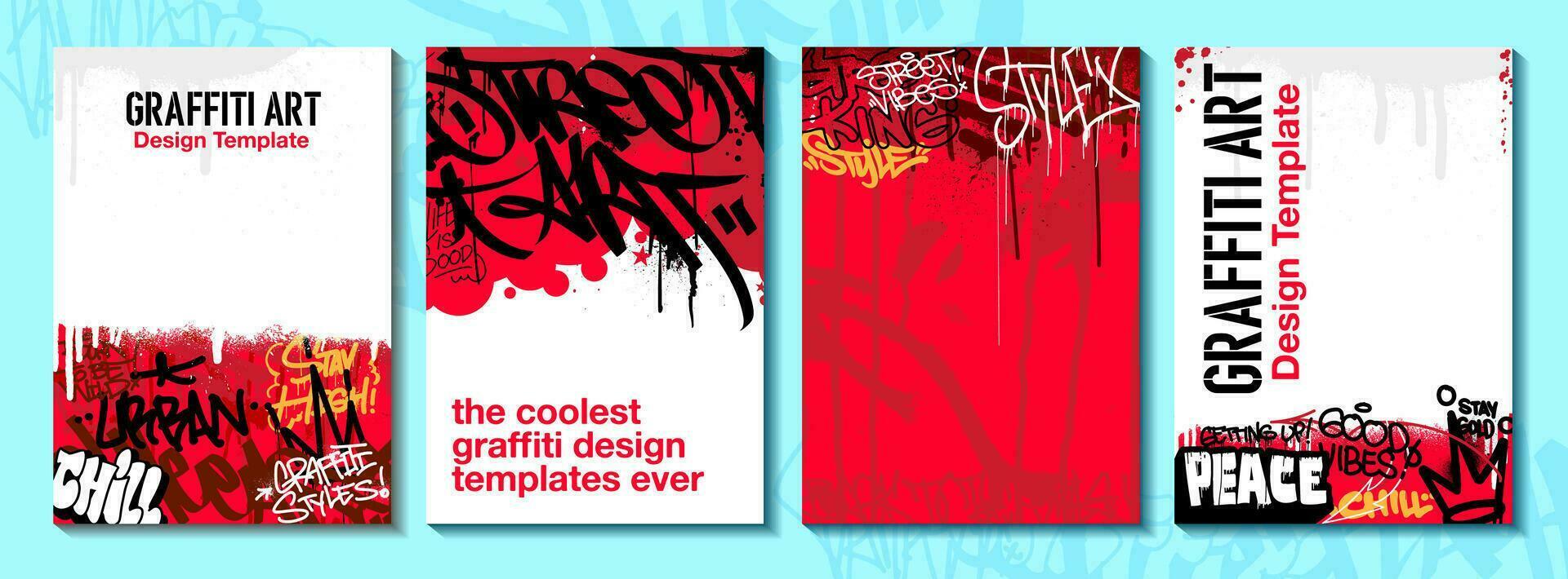 graffiti poster of folder ontwerp Sjablonen met kleurrijk labels, grunge, krabbelaars en Gooi omhoog. hand getekend abstract graffiti vector ontwerpen.