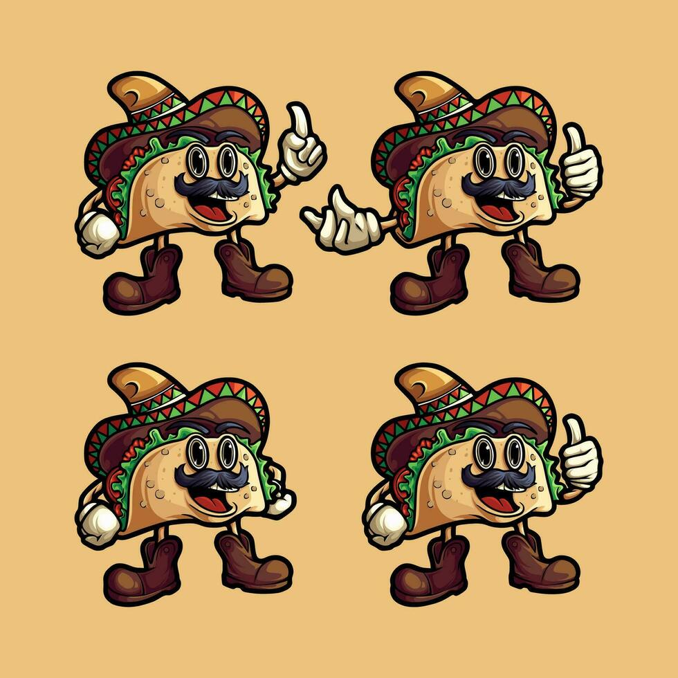 schattig snor taco's logo mascotte vector illustraties