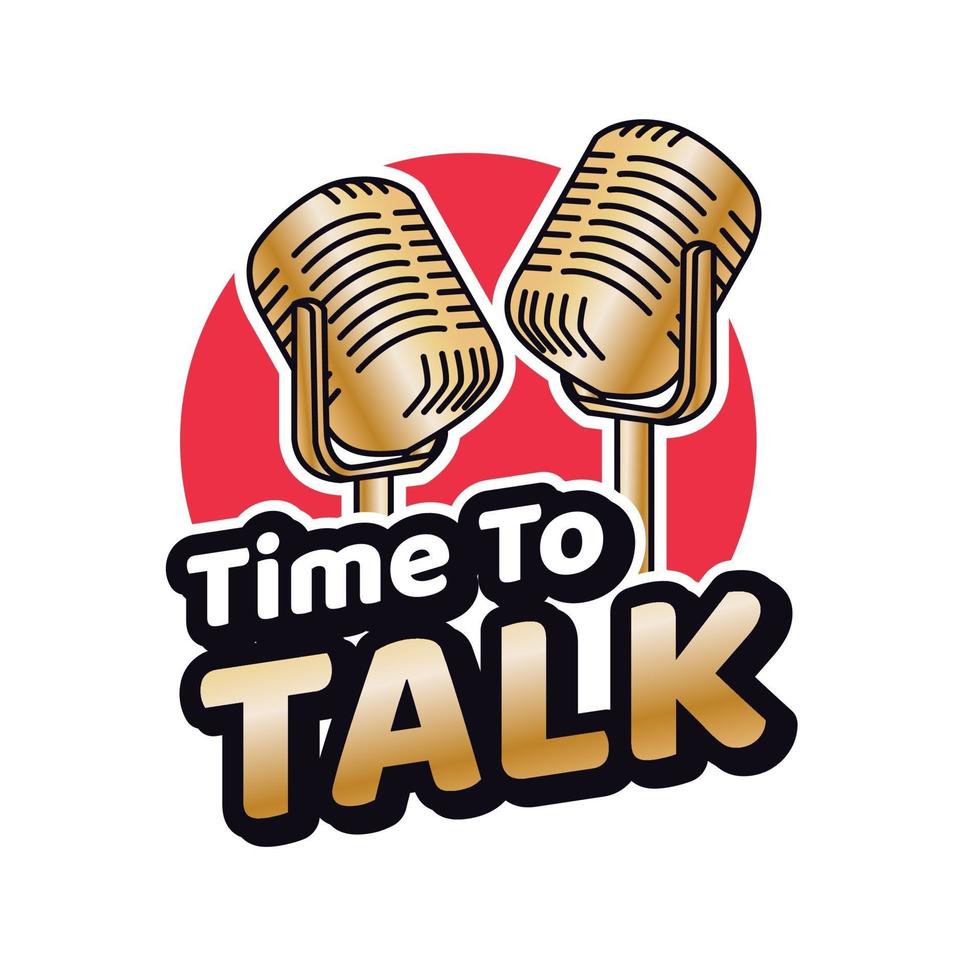 podcast talk karakter mascottes voor sticker of embleem vector