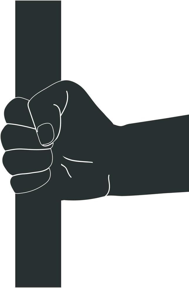 hand- getrokken hand- houdt Aan naar de leuning. gemakkelijk ontworpen teken geïsoleerd Aan wit achtergrond. vector illustratie