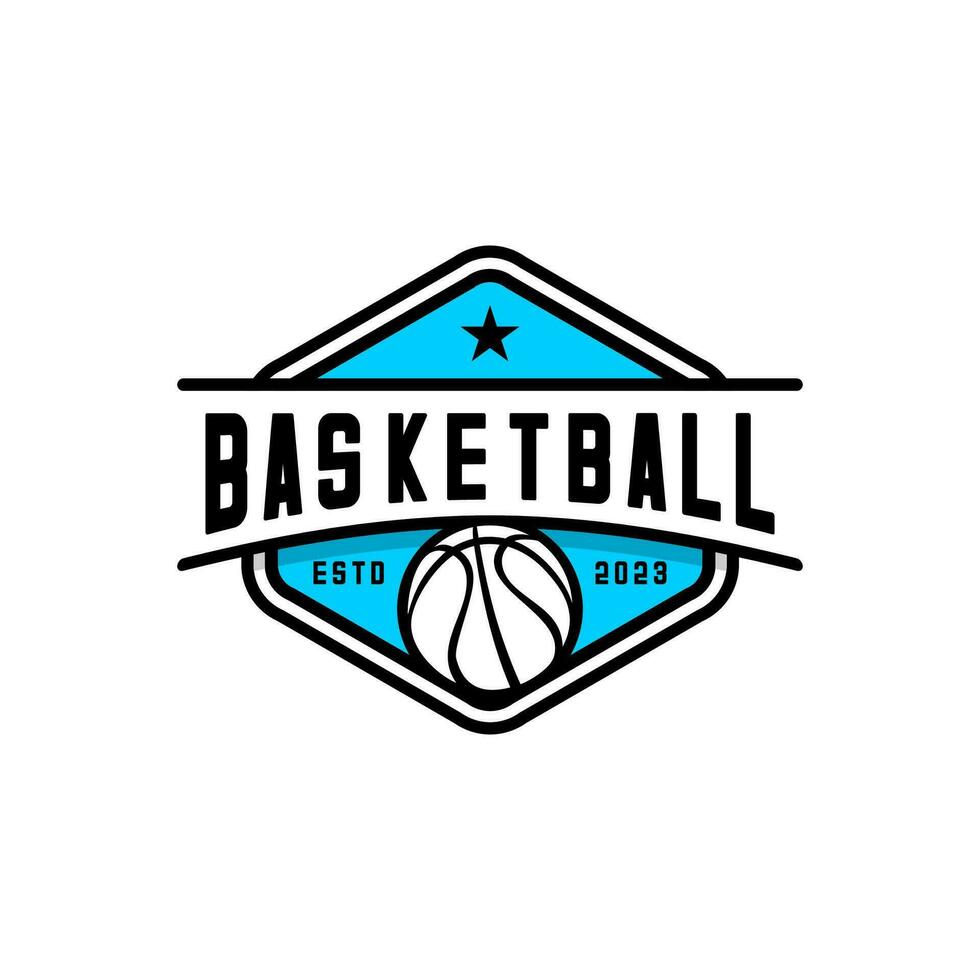 vector basketbal sport logo met zeshoek schild achtergrond