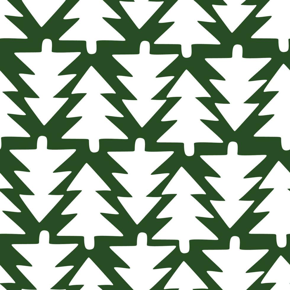 vector naadloos patroon met wit Kerstmis bomen Aan groen achtergrond. schattig nieuw jaar patroon met groenblijvend Spar bomen voor omhulsel papier, behang, poster, textiel en kleding stof.