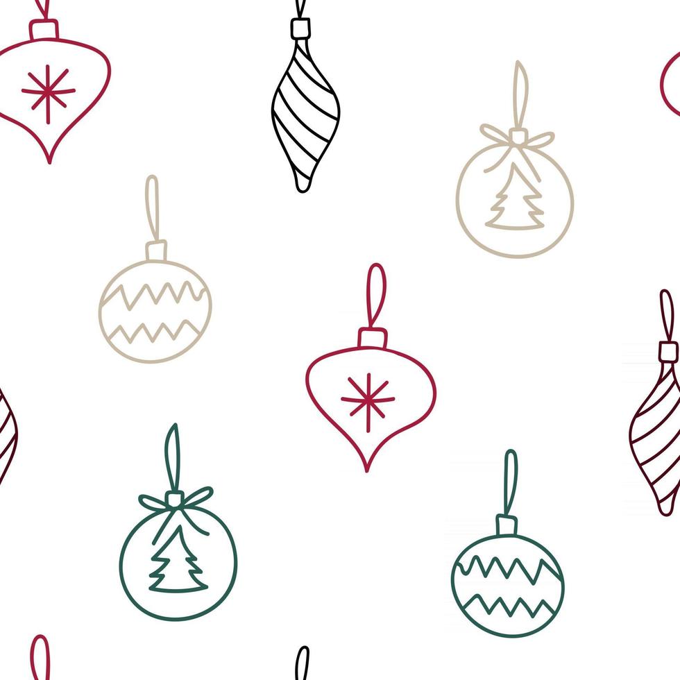 handgetekende kerstboom kerstballen naadloos herhalingspatroon repeat vector