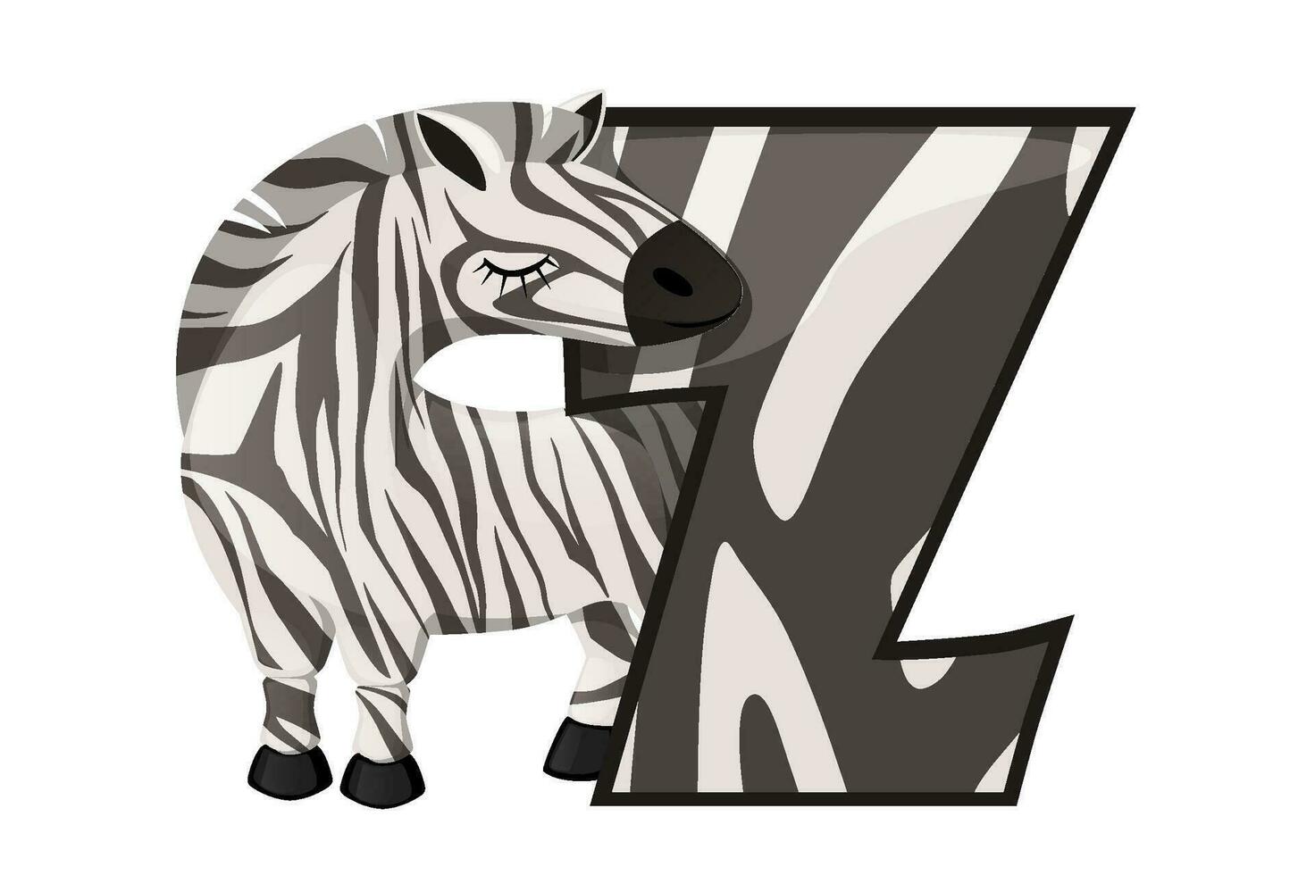 brief z en een schattig tekenfilm zebra. kinderen Engels alfabet. het is geschikt voor de ontwerp van ansichtkaarten, boeken, folders, spandoeken, en verjaardag uitnodigingen. vector illustratie