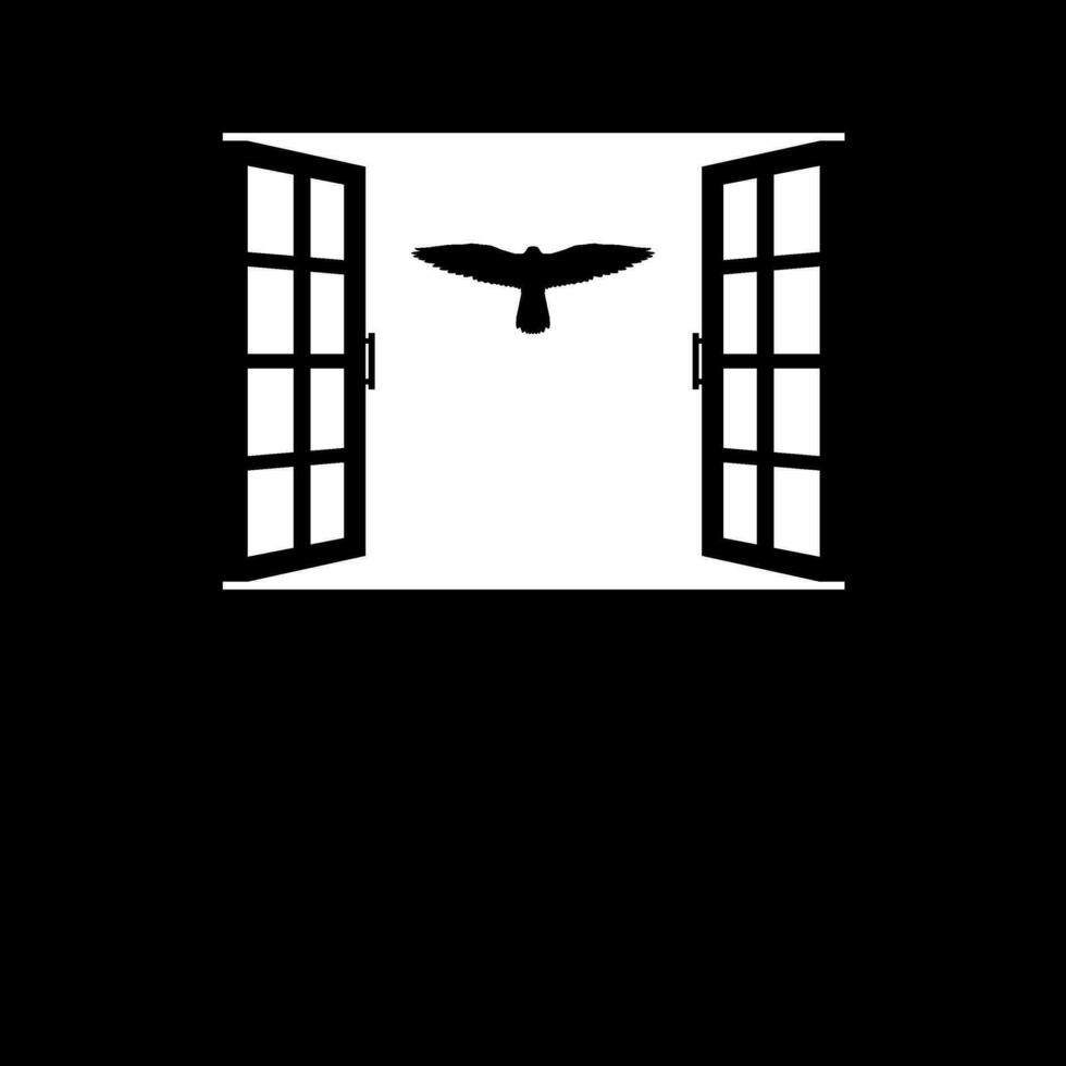 silhouet van de vliegend vogel van prooi, valk of havik Aan de venster. vector illustratie