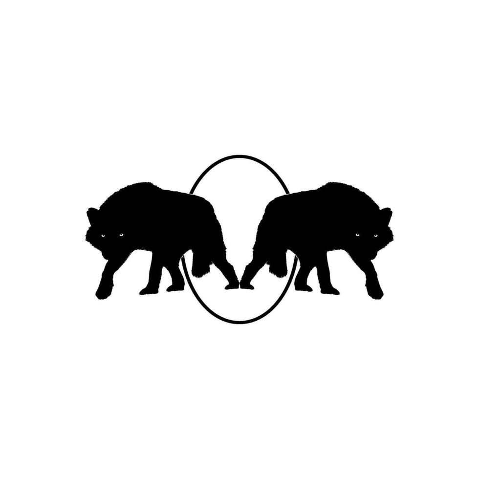 silhouet van de wolf ontstaan van de cirkel gat voor logo type. vector illustratie