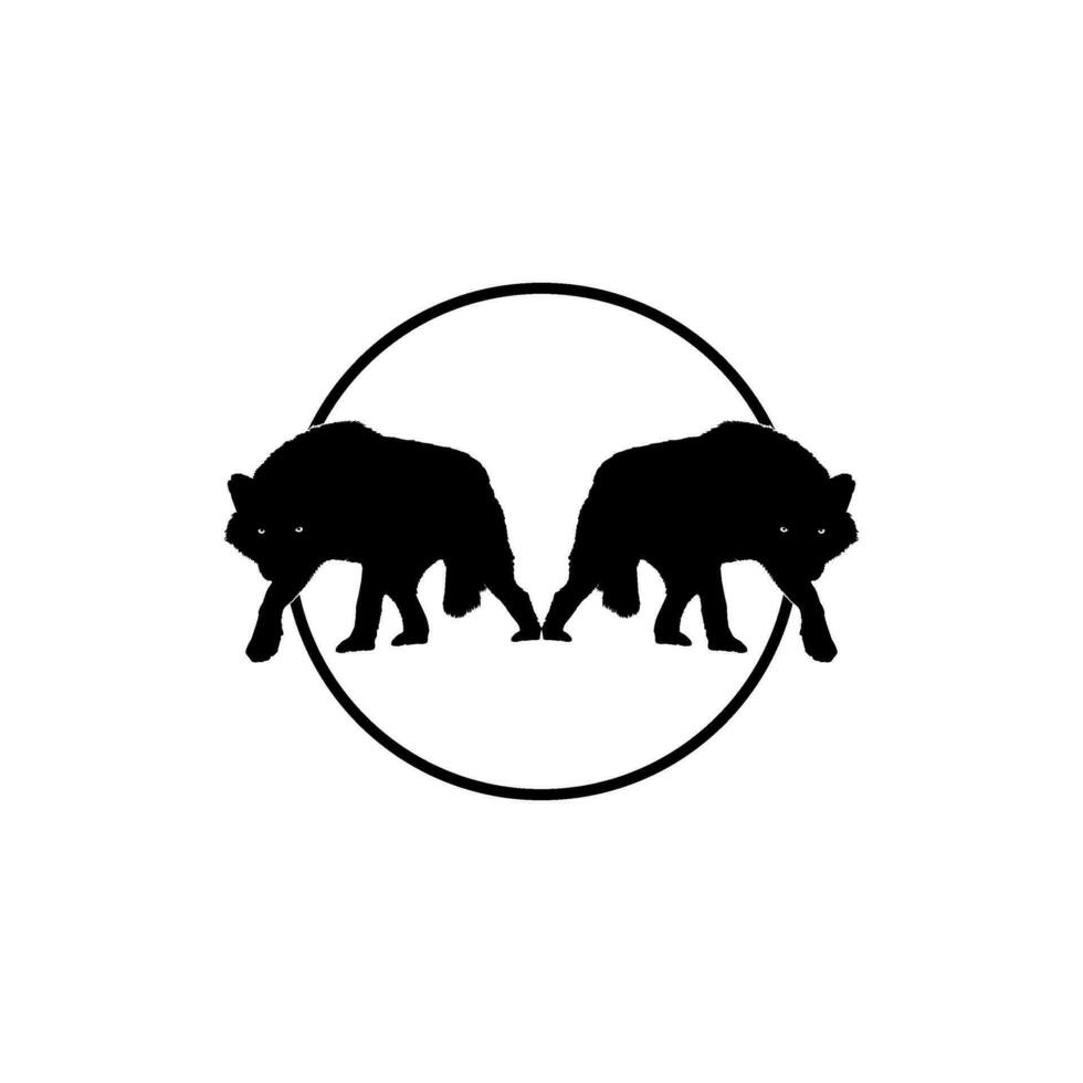 silhouet van de wolf ontstaan van de cirkel gat voor logo type. vector illustratie