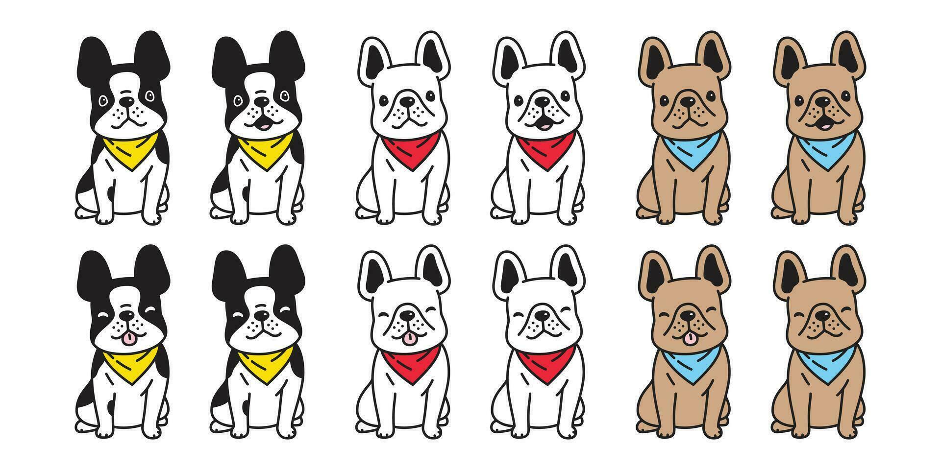 hond vector Frans bulldog icoon zittend sjaal tekenfilm karakter symbool tekening illustratie ontwerp