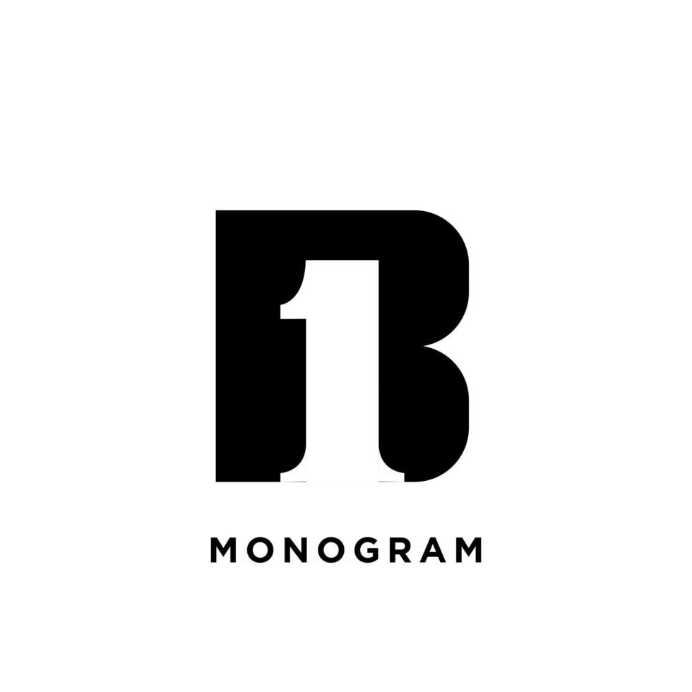 monogram hoofdletter b één 1 eerste vector zwart logo-ontwerp