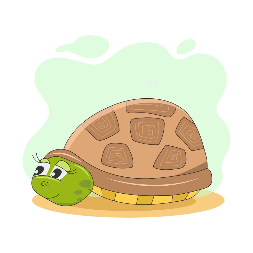 schattig schildpadkarakter verstopt in zijn schild. vector