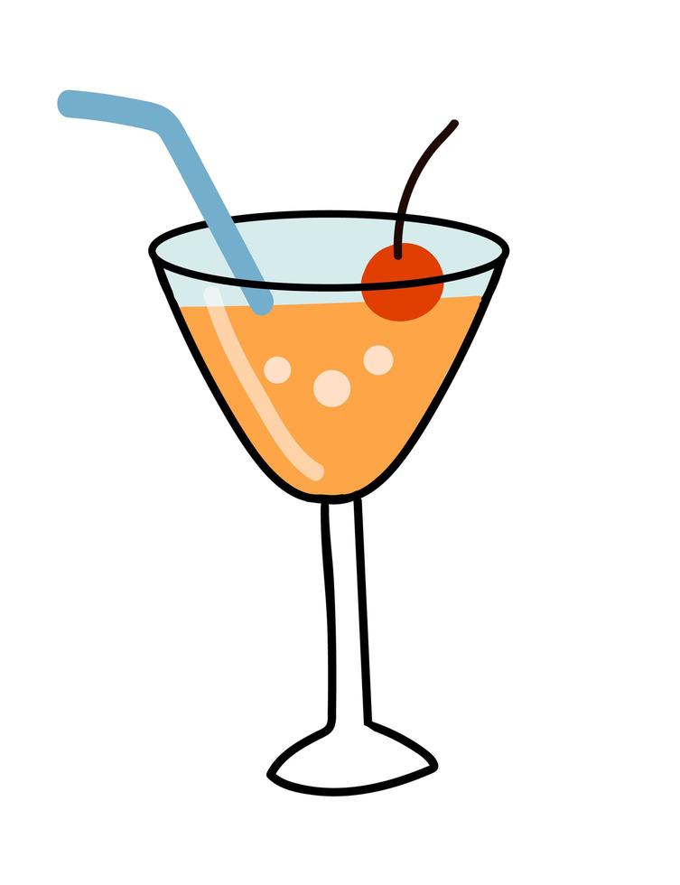 cocktaildrank met sinaasappel, gedecoreerd met kersen vector