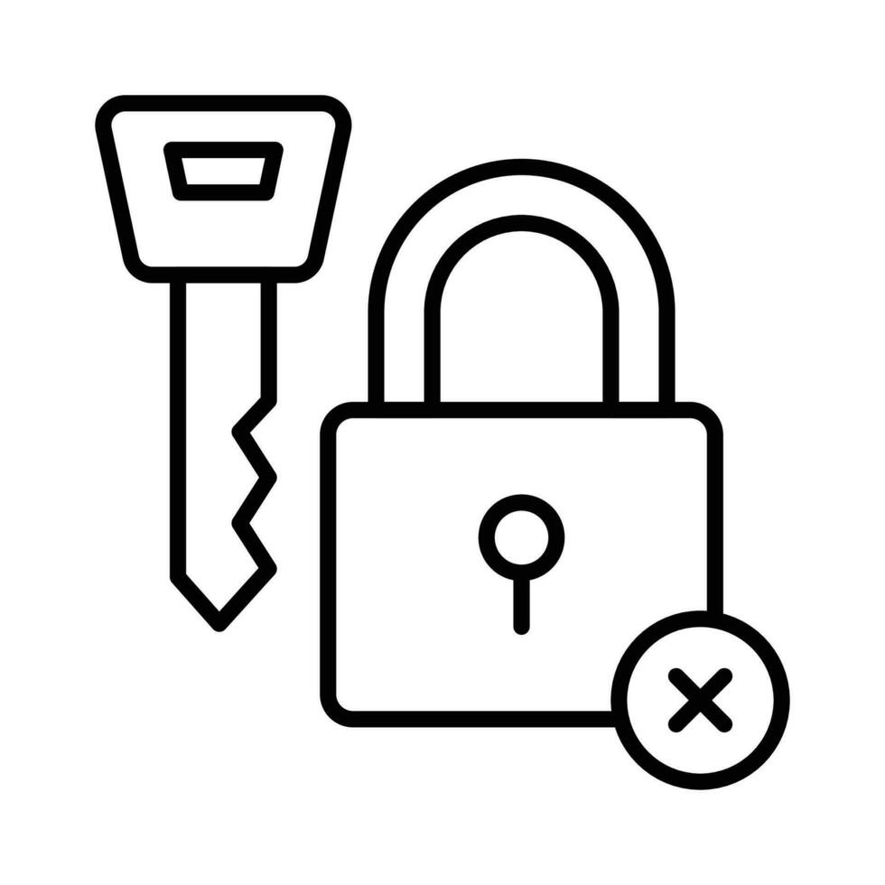 hangslot met sleutel en kruis teken, concept icoon van gebroken veiligheid vector
