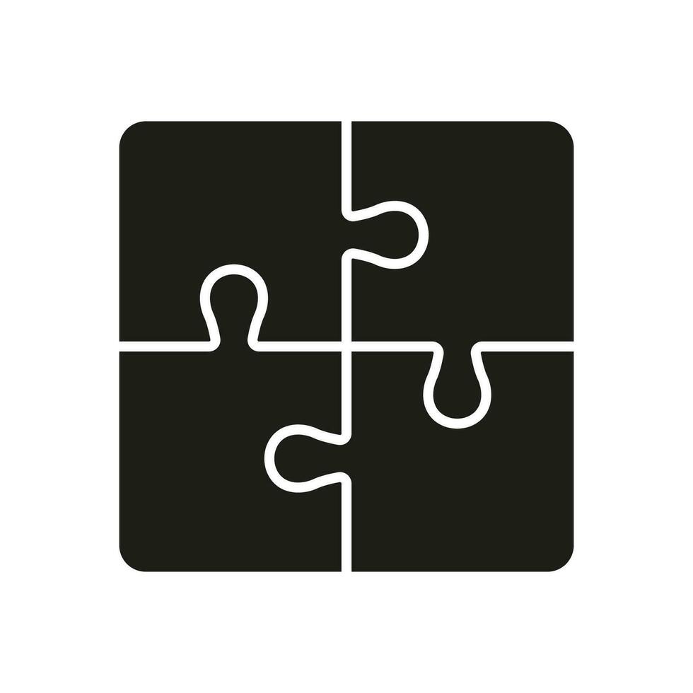 decoupeerzaag plein stukken bij elkaar passen glyph pictogram. puzzel combinatie, oplossing silhouet icoon. idee, uitdaging logica spel. samenspel solide teken. geïsoleerd vector illustratie.