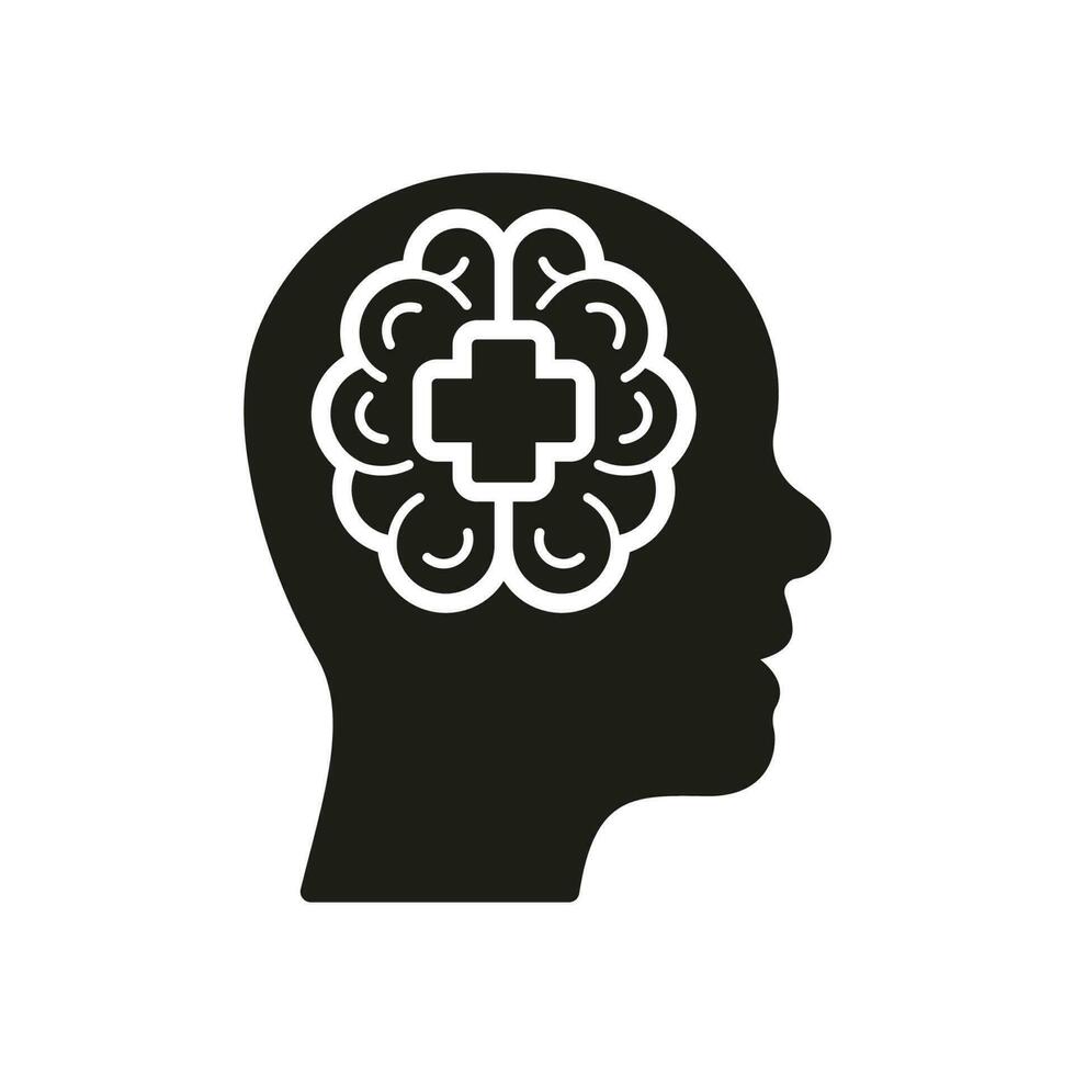 mentaal Gezondheid silhouet icoon. medisch steun voor mensen met psychologisch wanorde glyph pictogram. psychologie zorg solide teken. psychiatrie emotioneel ondersteuning symbool. geïsoleerd vector illustratie.