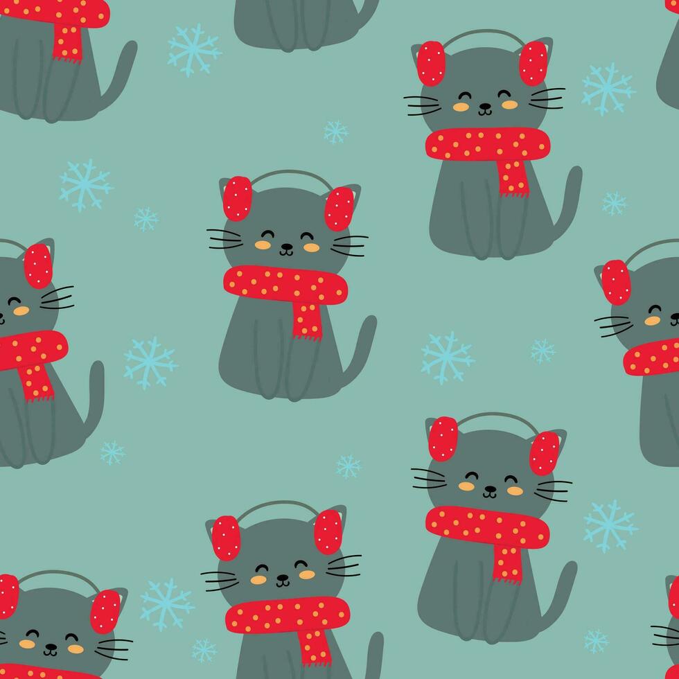 naadloos patroon van schattig katten en winter elementen voor kleding stof afdrukken, textiel, geschenk omhulsel papier. kleurrijk vector voor kinderen, vlak stijl