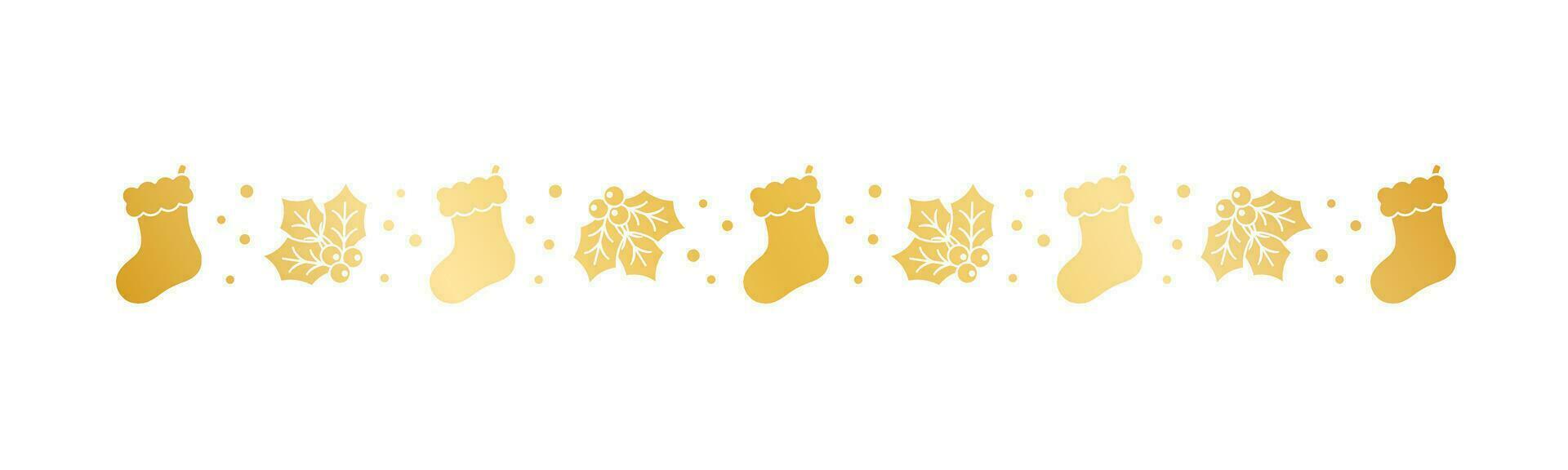 goud Kerstmis themed decoratief grens en tekst verdeler, Kerstmis kous en maretak patroon silhouet. vector illustratie.