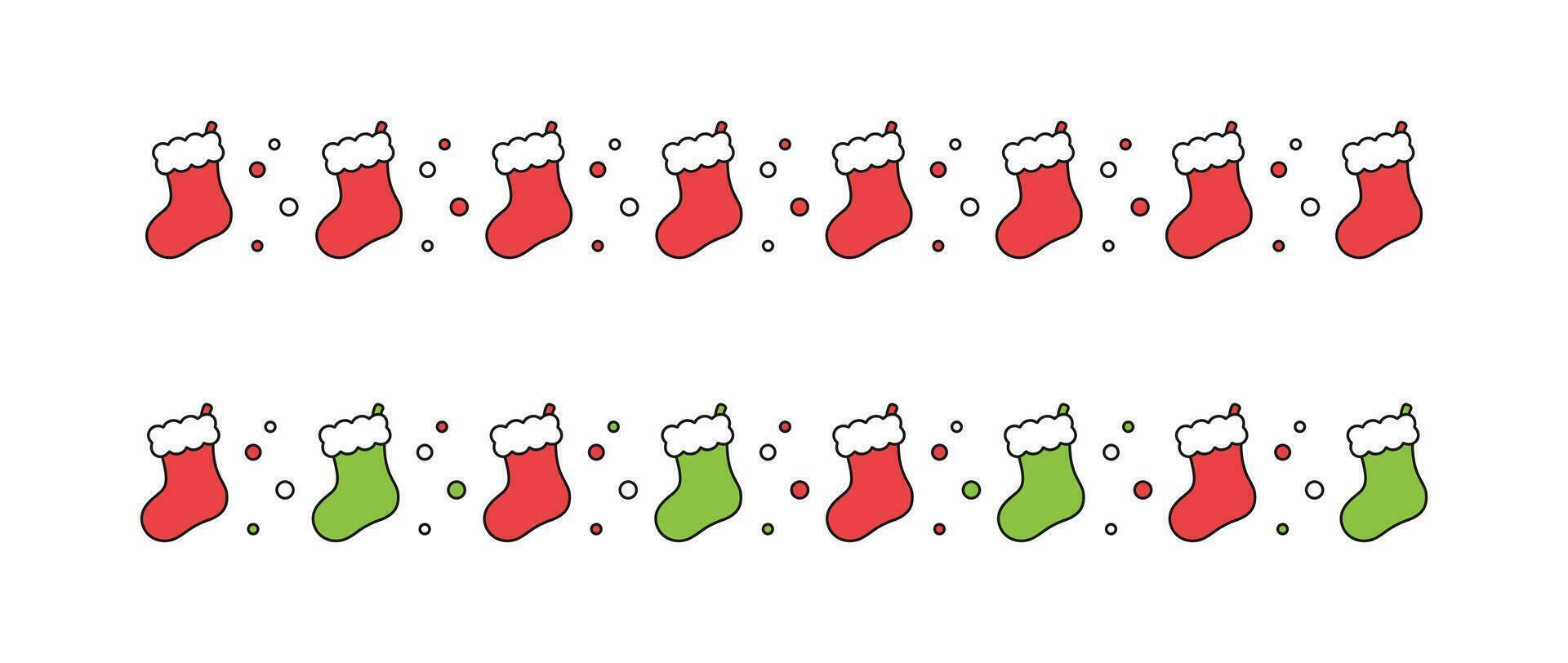 Kerstmis kous patroon decoratief grens en tekst verdeler set. gemakkelijk minimaal vector illustratie.