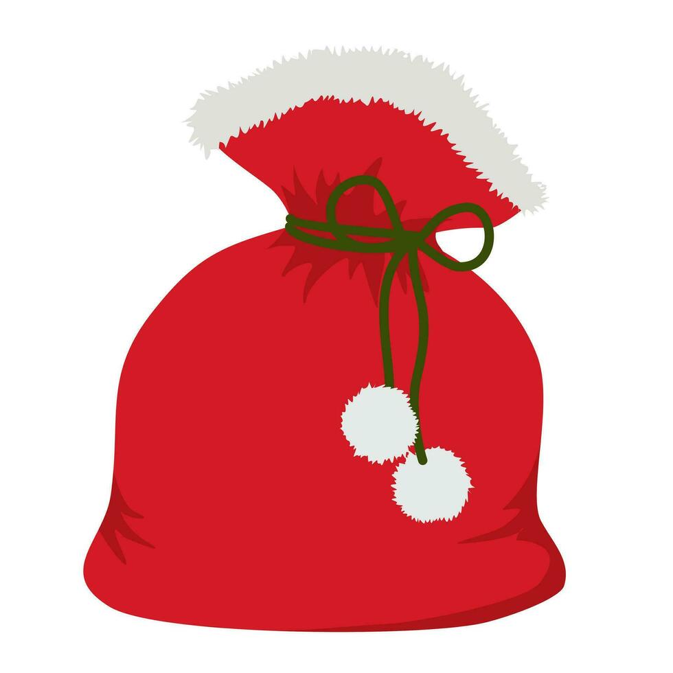 rood geknoopt de kerstman geschenk zak met pompons. geïllustreerd vector clip art.