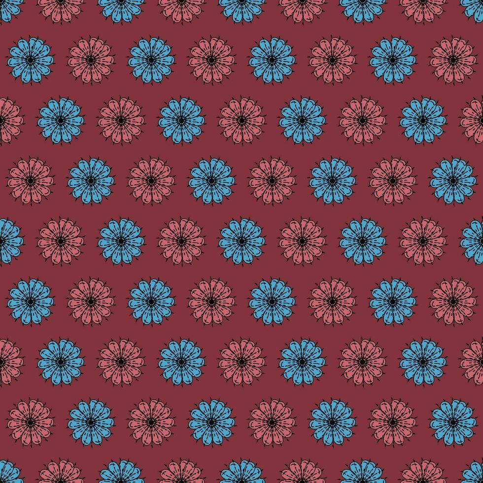 donker rood vector patroon met rood en blauw bloemen. donker achtergrond voor geschenk papier