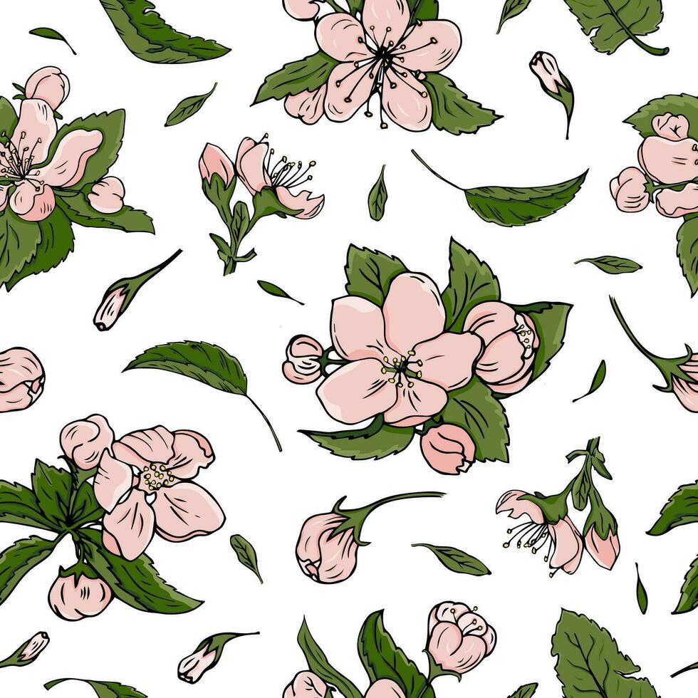 naadloos kers bloemen patroon. vector hand- getrokken kers bloesem voor textiel, kleding stof, behang, omhulsel papier. schattig vrouw patroon.
