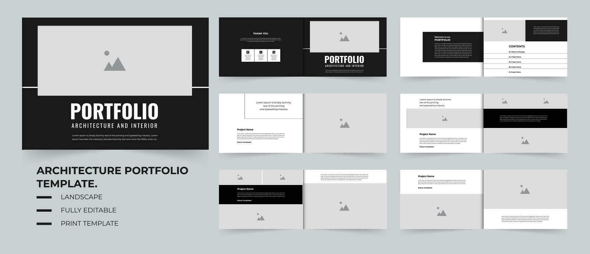 architectuur portefeuille a4 landschap of portefeuille brochure sjabloon ontwerp vector