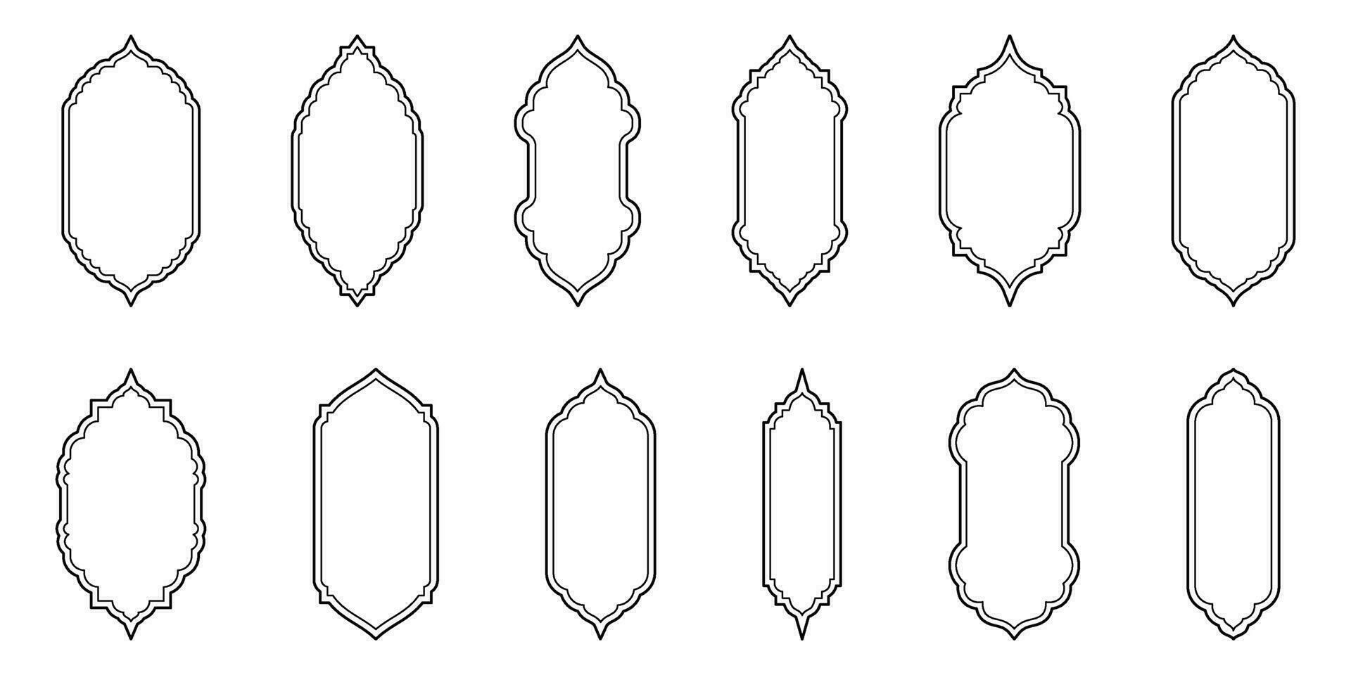 Islamitisch venster lijn vorm verzameling. Arabisch, moslim architectuur schets kader. traditioneel, oosters ontwerp vector
