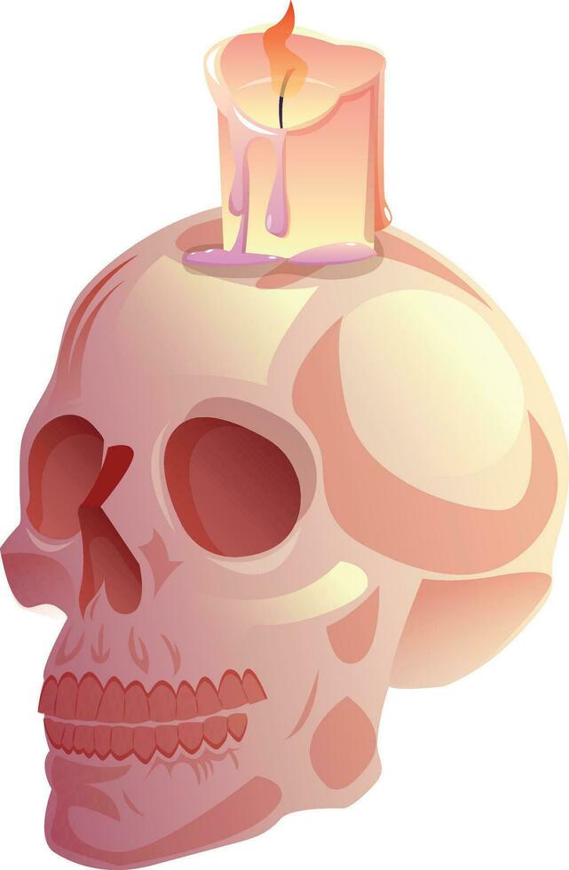 halloween wrikken met kaars Aan top tekenfilm vector illustratie. dag van de dood. dia de los muertos. dood symbool. schedel skelet voor piraat, archeologisch, magie, alchimie, spel, web ontwerp