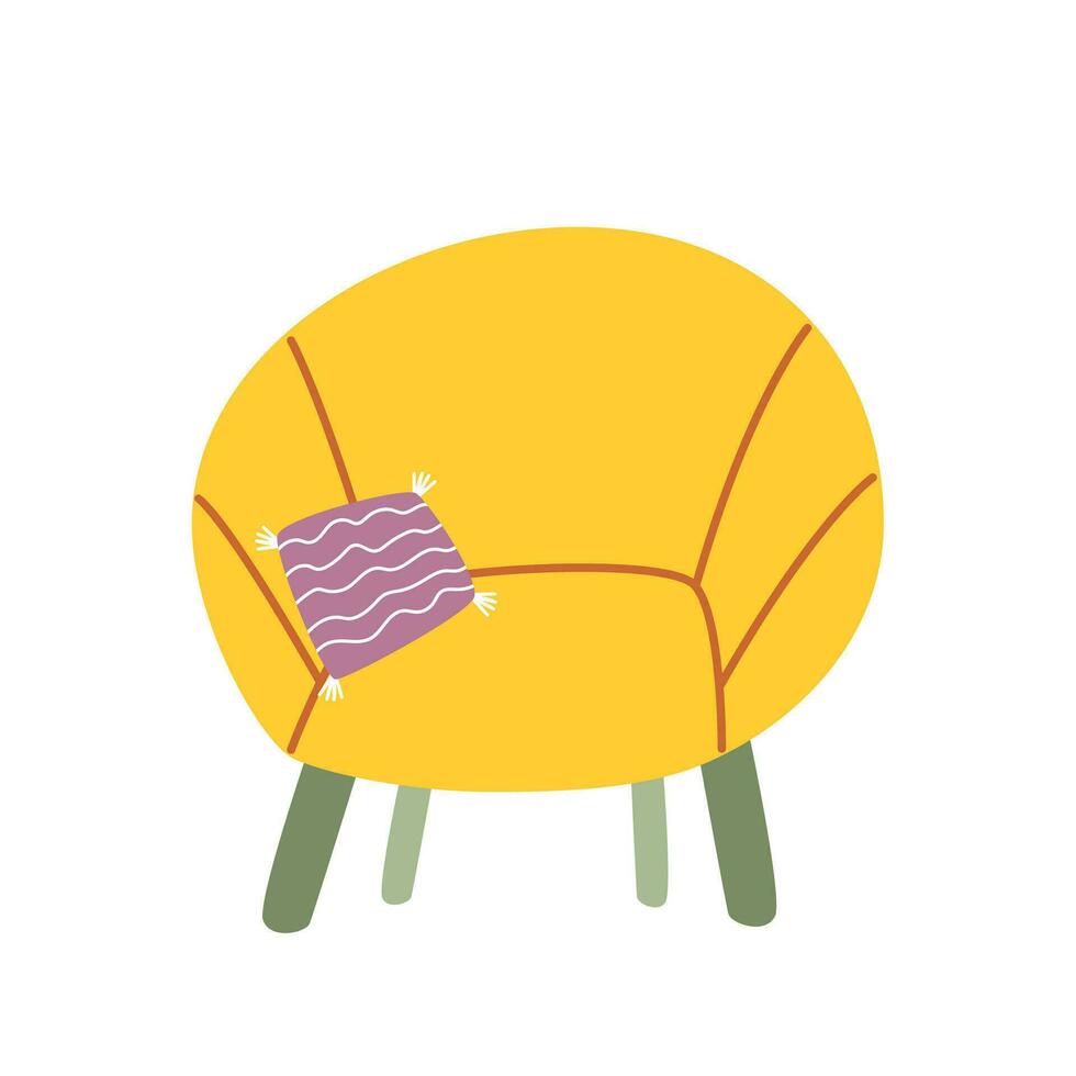 knus geel fauteuil met een hoofdkussen Aan een geïsoleerd wit achtergrond. vector illustratie van een huis stoel voor de interieur. modern meubilair element