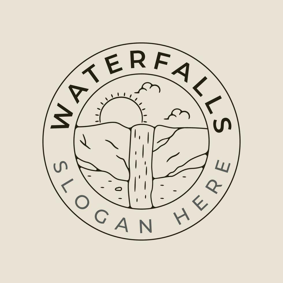 waterval nationaal park lijn kunst logo vector met embleem illustratie sjabloon ontwerp.