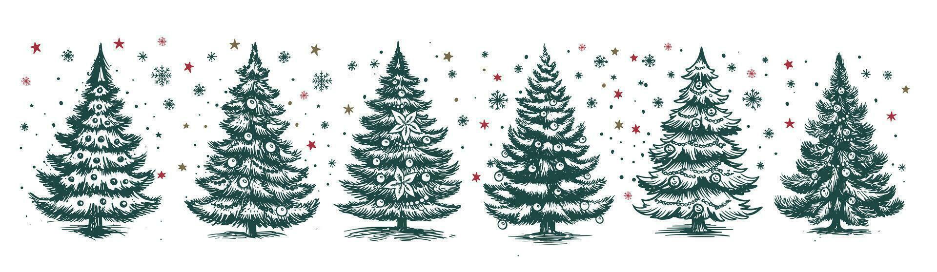 Kerstmis boom reeks hand- getrokken illustratie vector